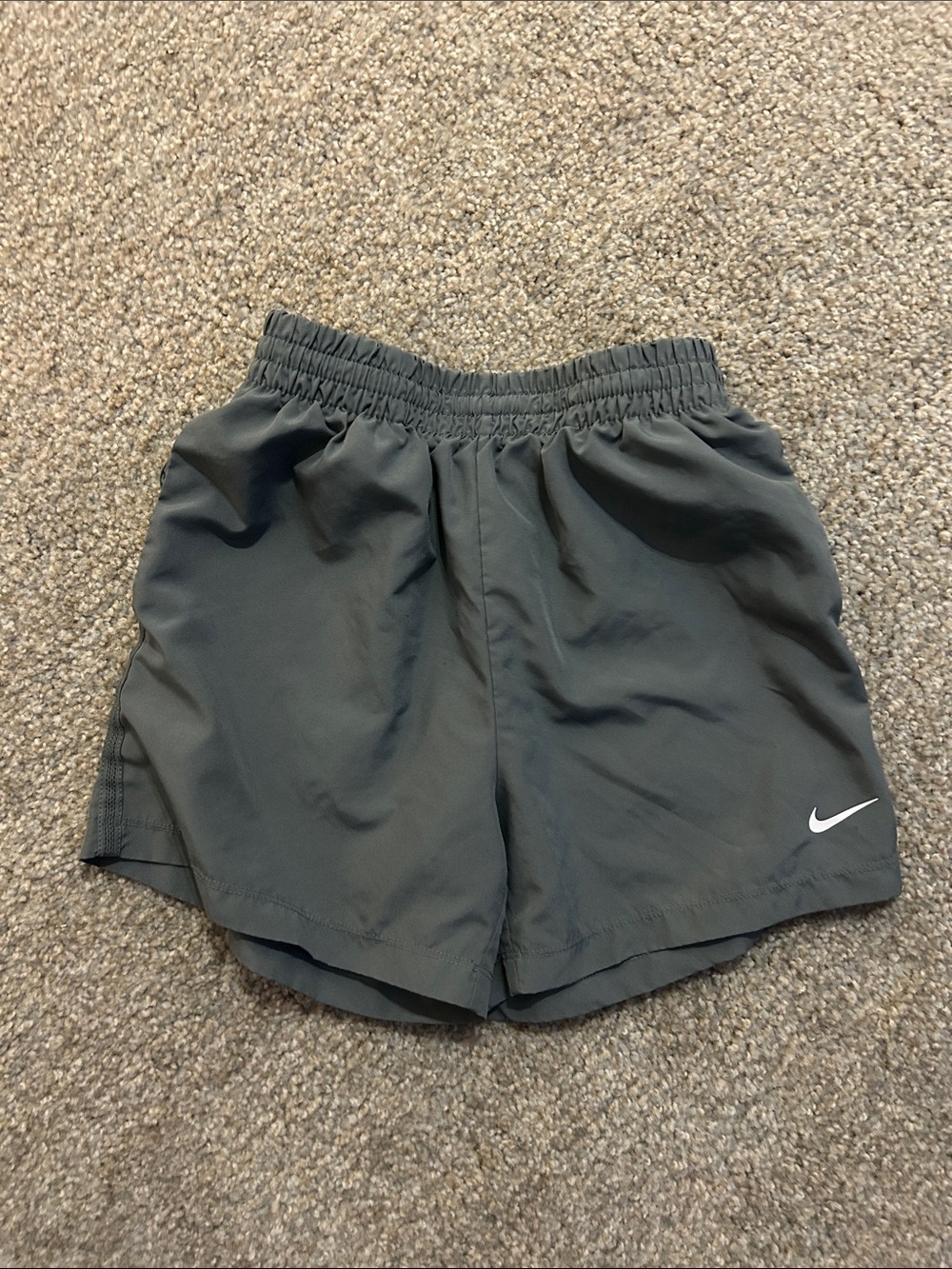 Nike Dark Gray Running Shorts with White Swoosh